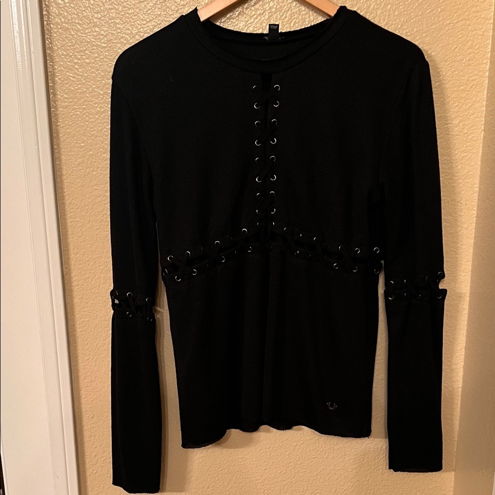True Religion Black Eyelet Detail Women's Blouse